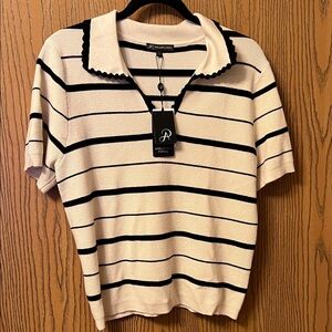 Adrianna Papell Black and White Striped Women's Top